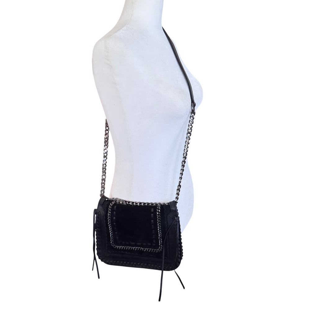 Zara Crossbody Chain Accent Black‎ Suede Leather Trim Small Purse 7x9x2.5" EUC